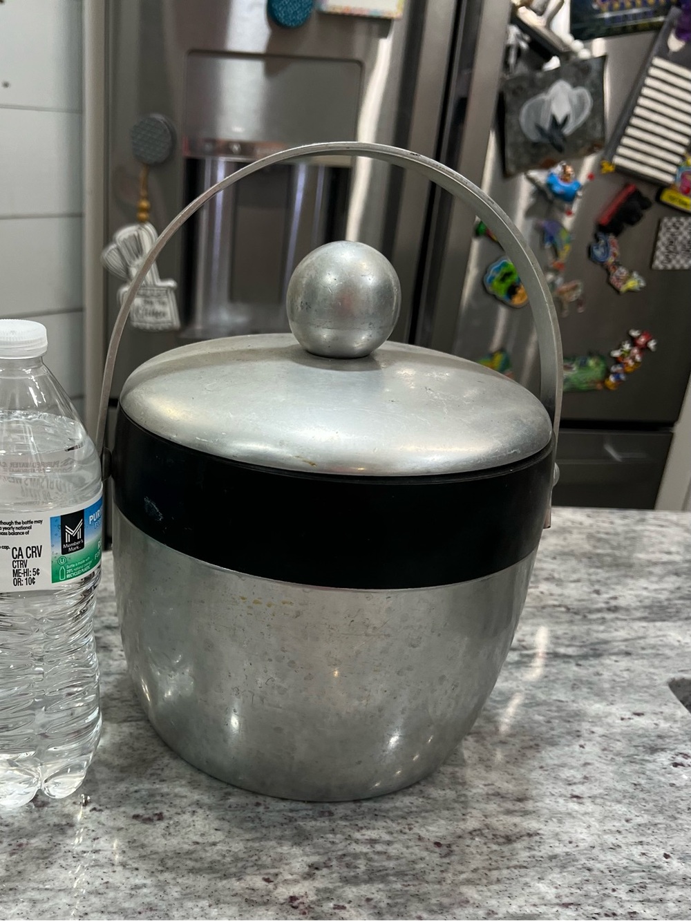 Vintage Silver-Tone Ice Bucket with Black Band